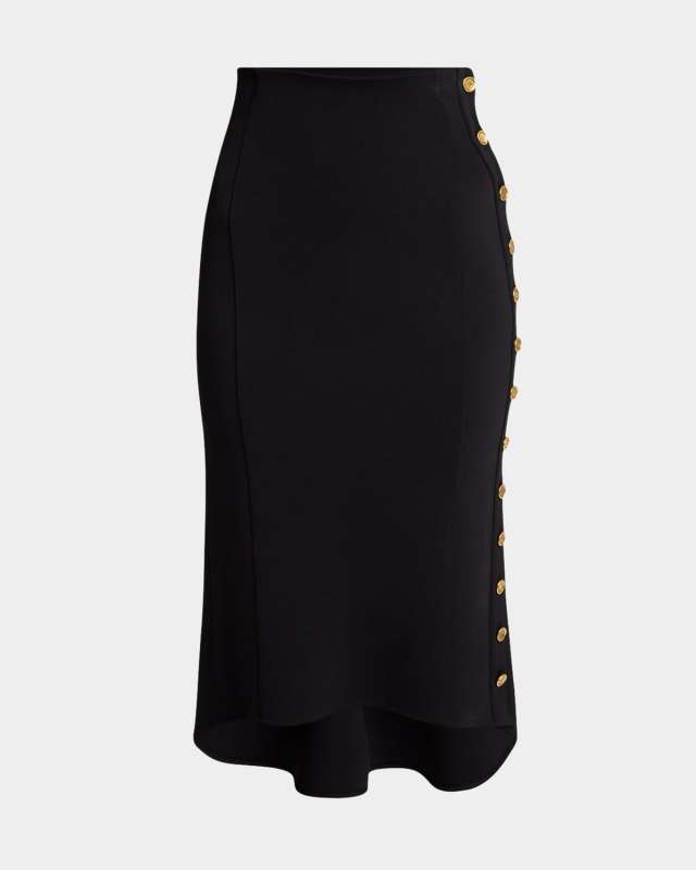 Pencil Buttoned Midi High-Low Skirt